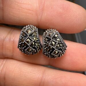 Vintage Sterling Silver Marcasite Huggie Earrings